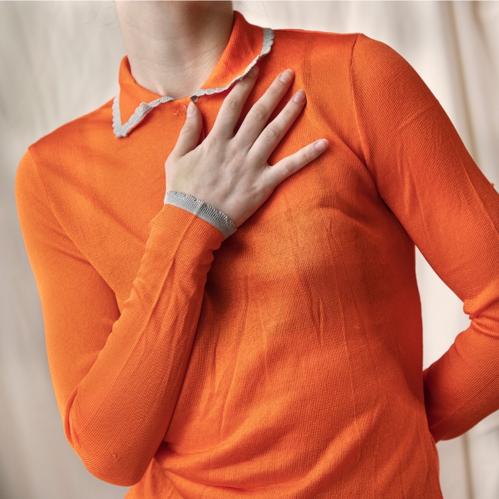 Versace SS 1997 Semi-sheer Orange Knit Top